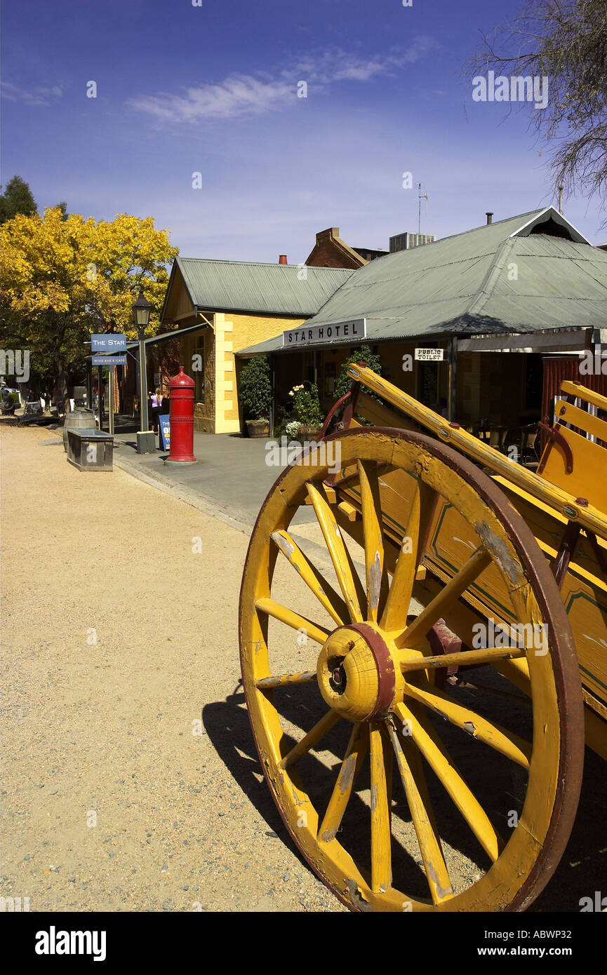 Wagon and Historic Star Hotel Echuca Victoria Australia Stock Photo