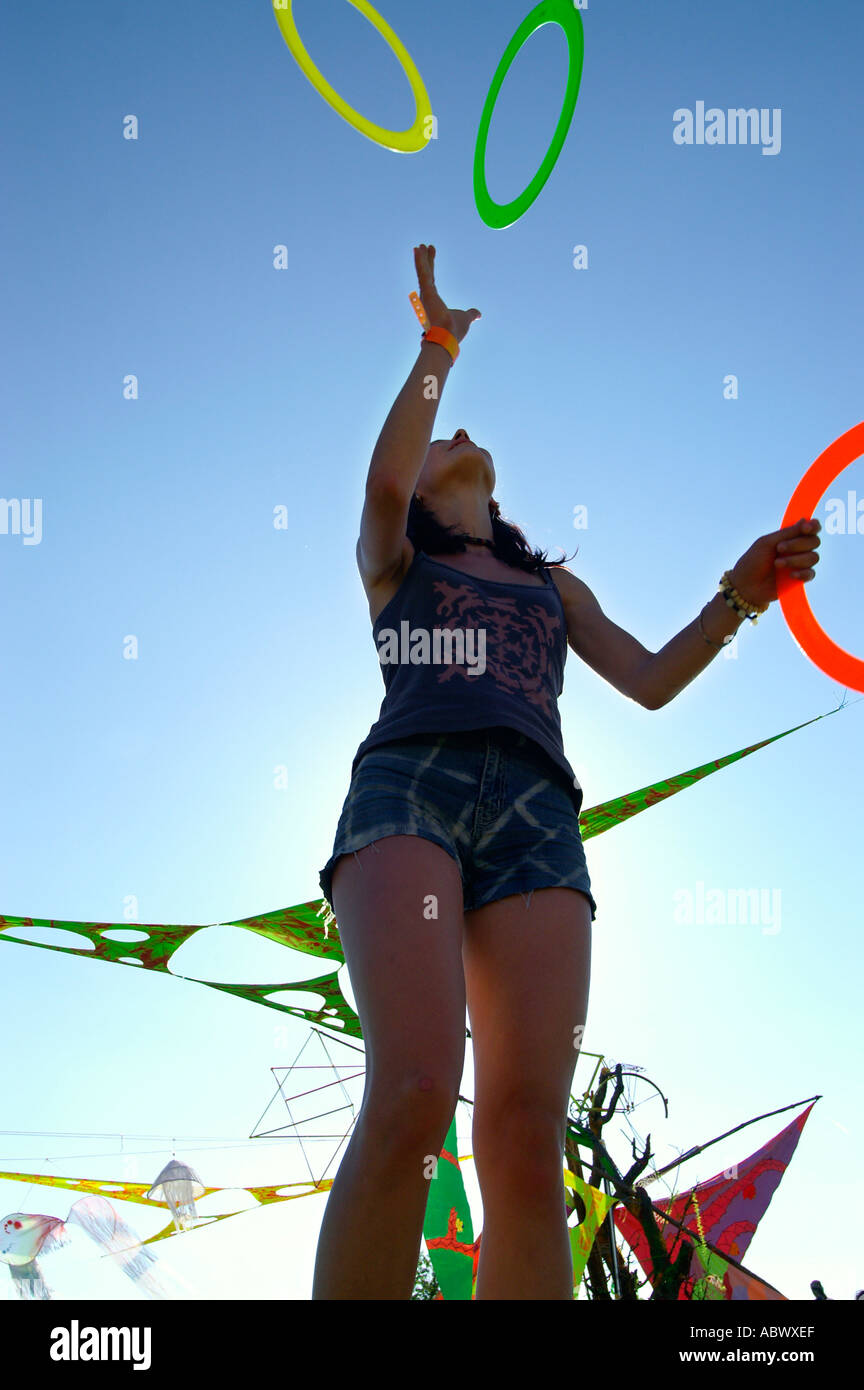 Girl in blue shorts Dancing at Lipovec HillTop Festival rave party