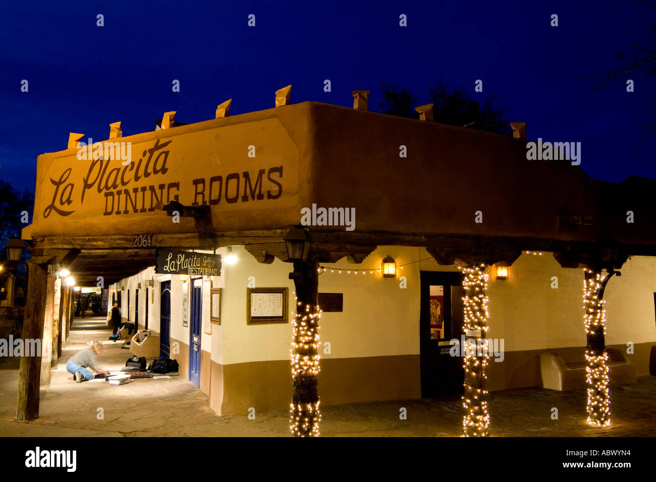 Famous Landmark of Old Town the La Placita Restaurant at night in Albuquerque New Mexico USA Stock Photo