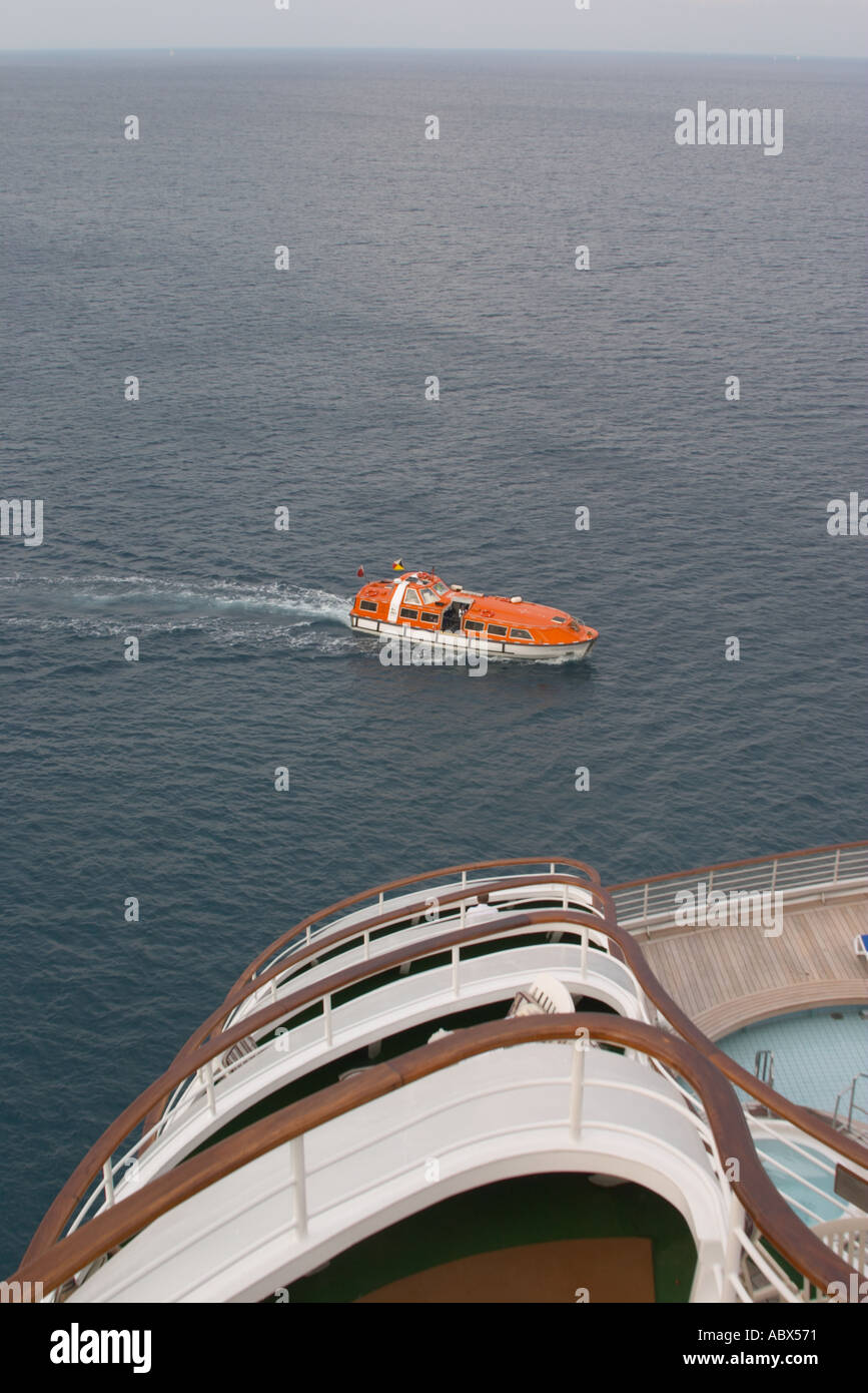 Rear deck of P O Oriana with ships tender Stock Photo Alamy