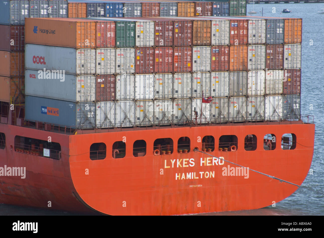 Cargo container ship Lykes Hero in Southampton Water Stock Photo
