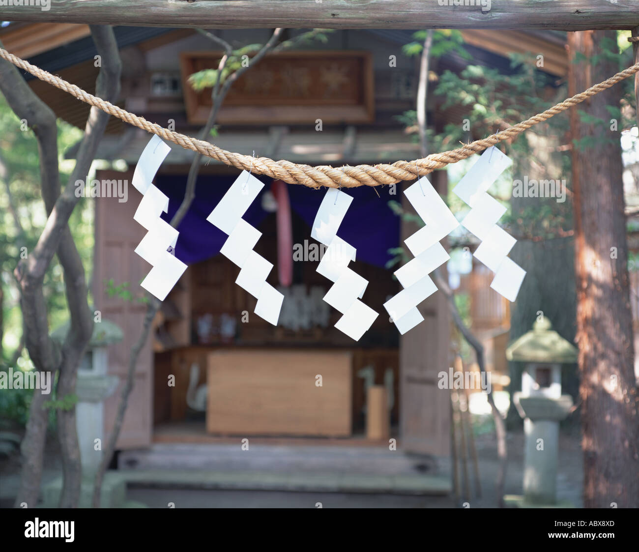 Shrine Rope Ribbon Straw rope in front of shrine Stock Photo - Alamy