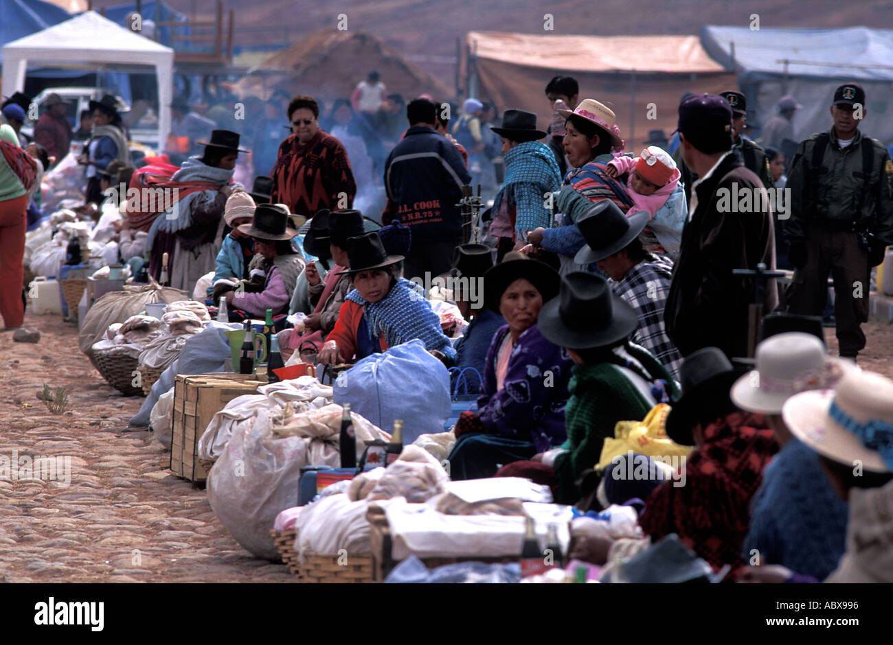 Vendors at Fiesta of San Bartolome also known as Fiesta de Chutillos La Puerta Potosi Bolivia South America Stock Photo