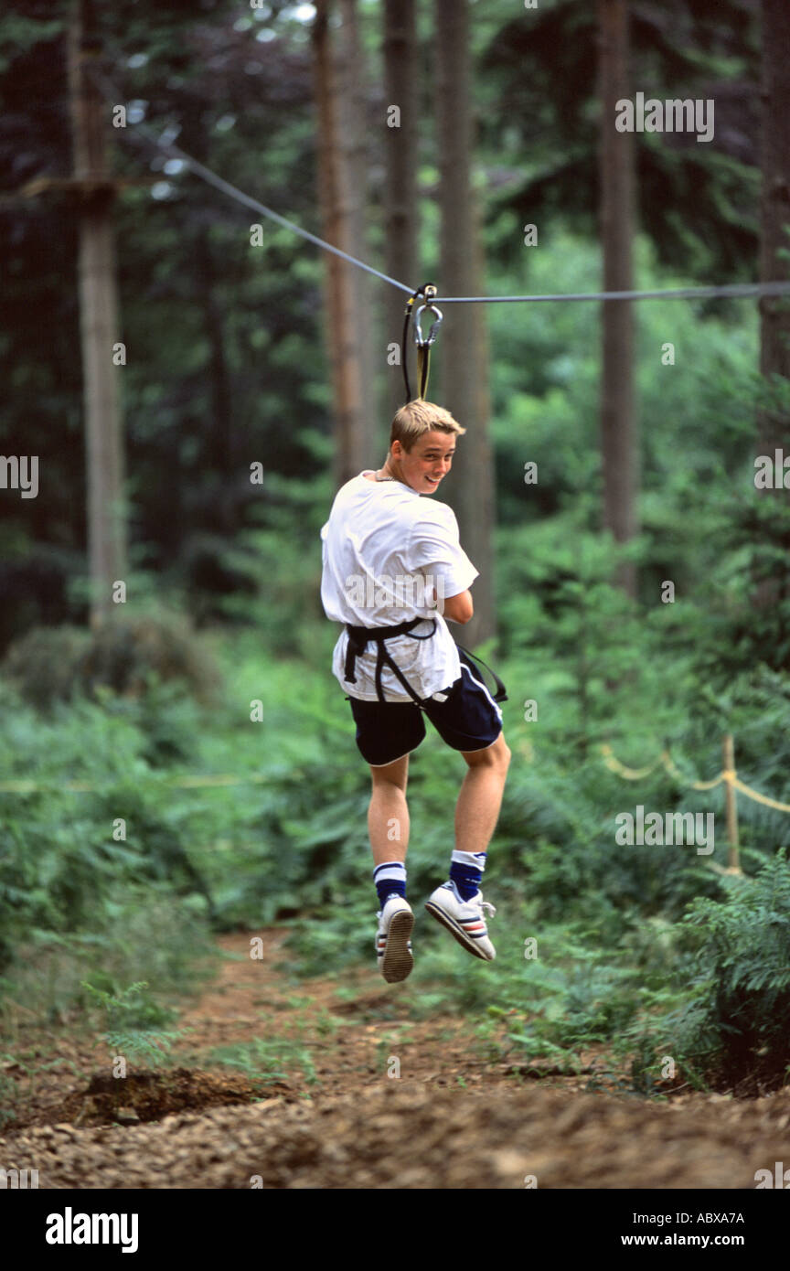 Rope slide in the forest Stock Photo Alamy