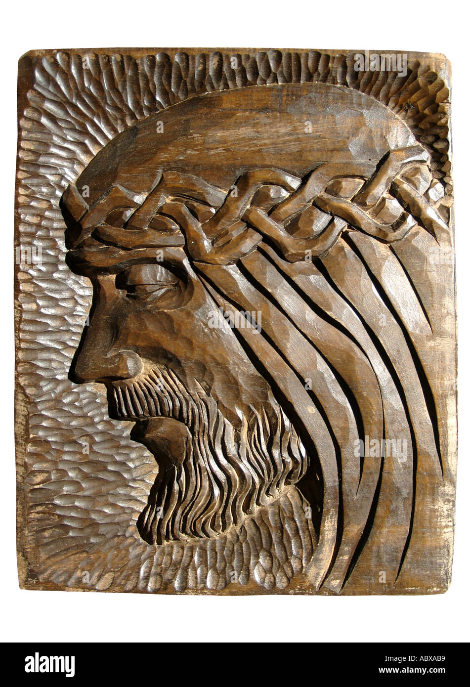 Jesus Christ face carved in wood Stock Photo Alamy