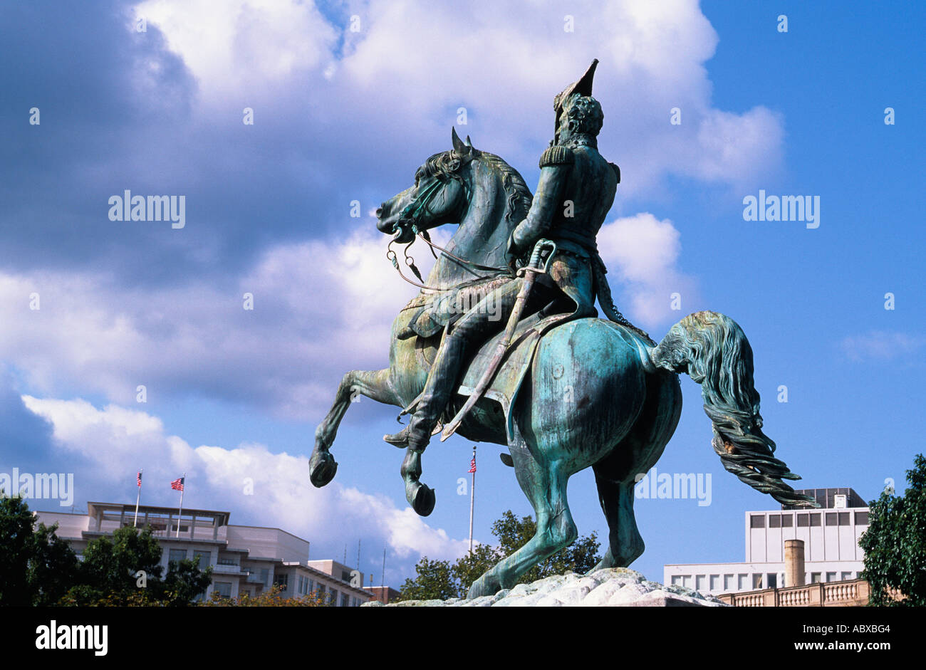 Statue of Andrew Jackson on a horse in Washington DC Stock Photo