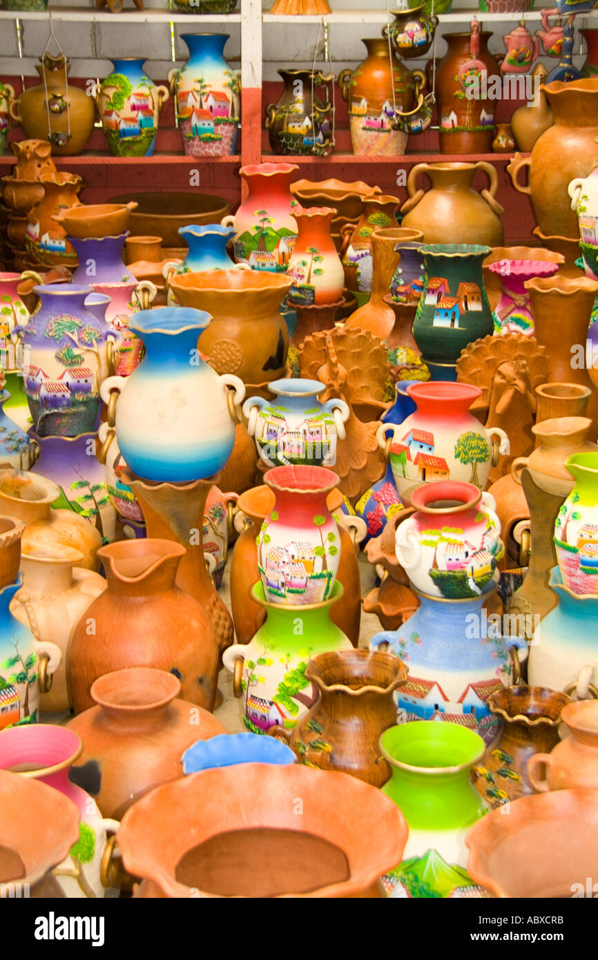 Pottery for sale of handmade artwork near Antigua Guatemala Stock Photo