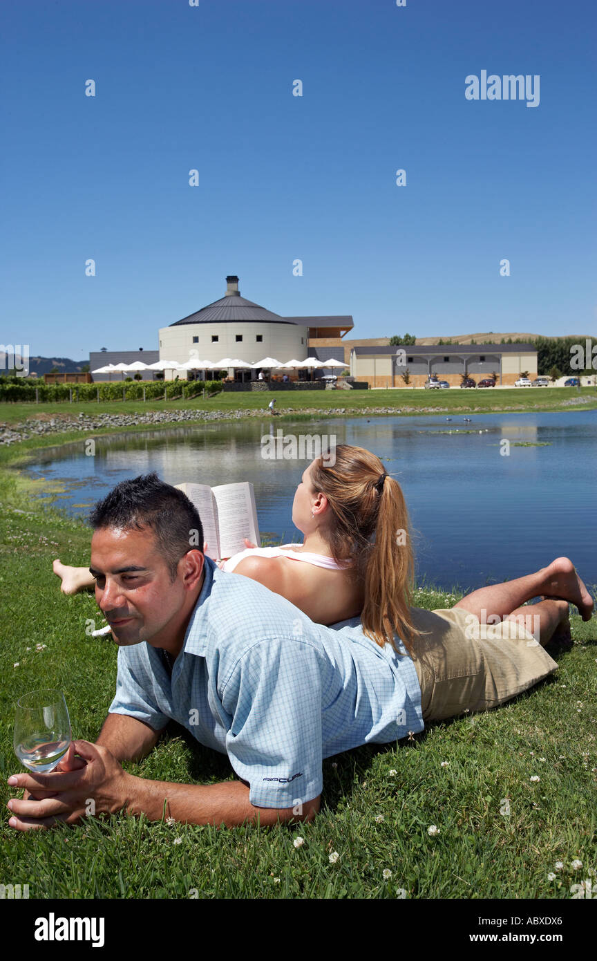 Couple relaxing at Craggy Range Winery Hawkes Bay New Zealand Model Releases 498 499 Stock Photo