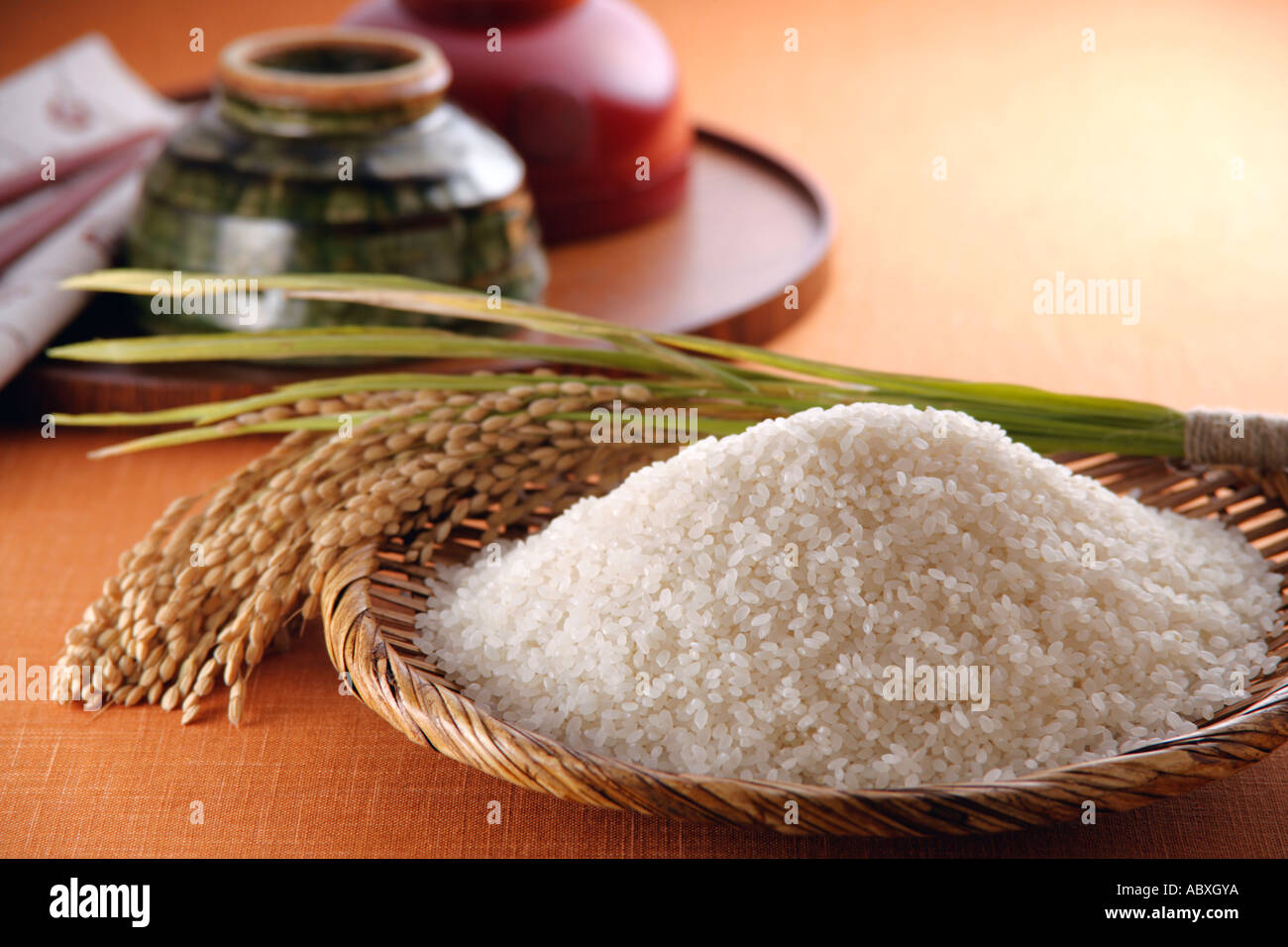 Uncooked Colored Rice Uncooked rice and rice bowls Stock Photo - Alamy