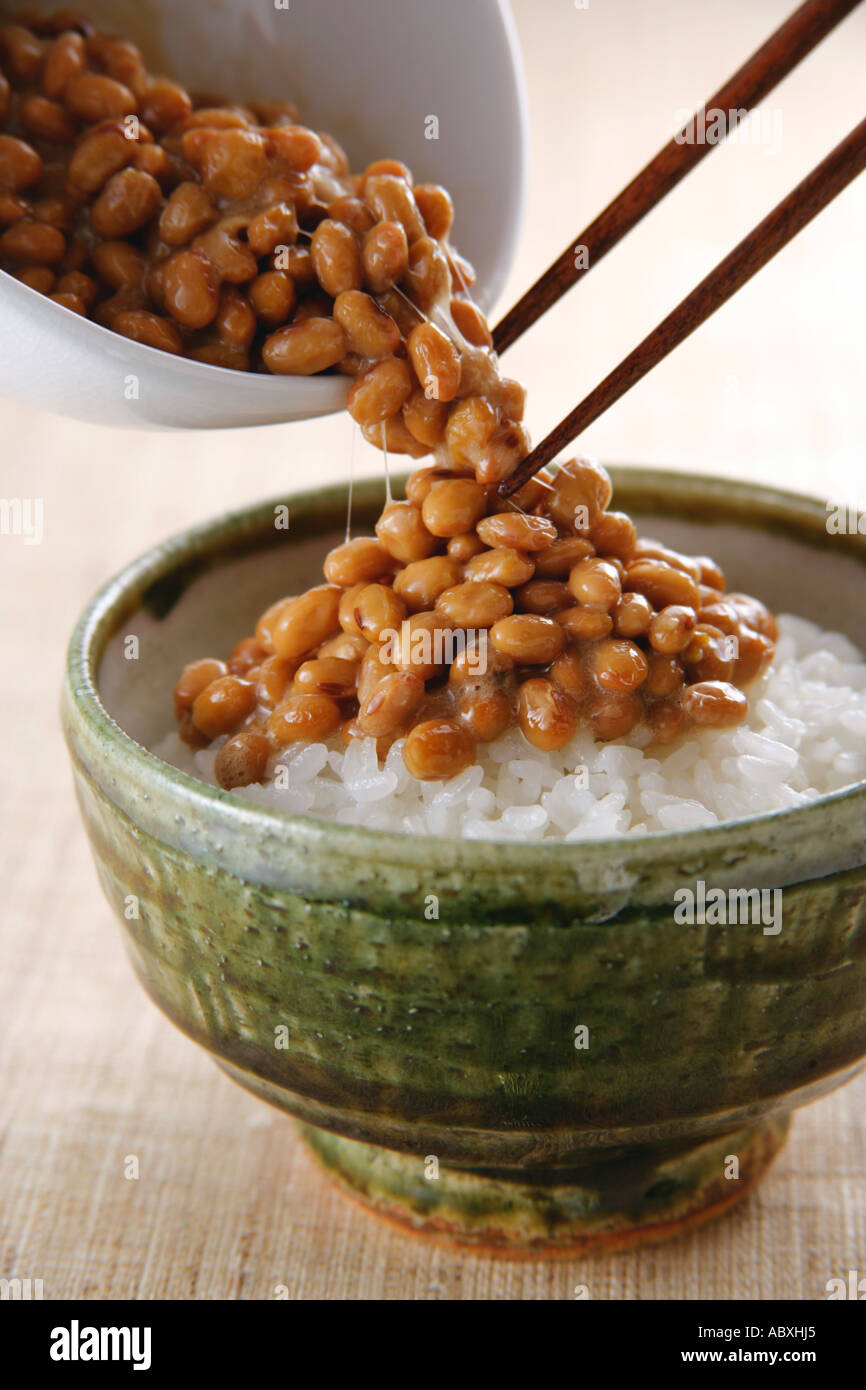 Fermented soybeans on steamed rice Stock Photo Alamy