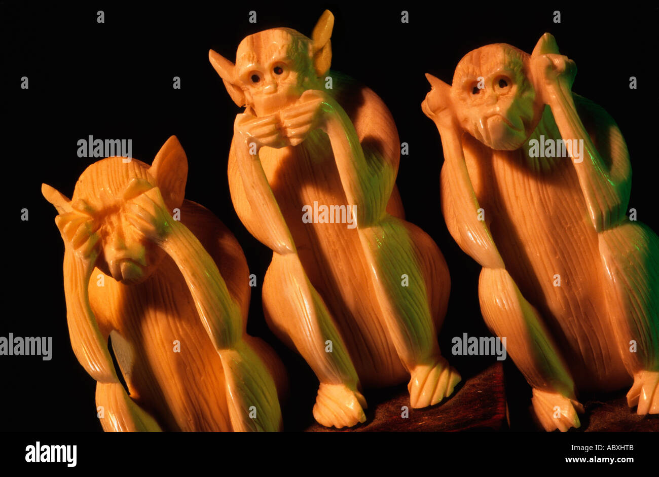 Hear No Evil Speak No Evil See No Evil Black Background Stock Photo