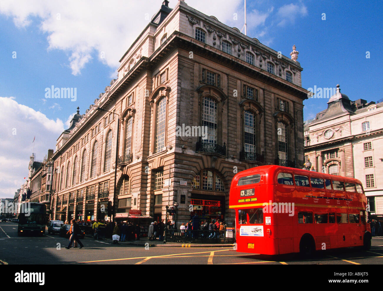 Europe England Great Britain United Kingdom London Regent Street West End Mayfair Piccadilly Circus red double decker London bus Stock Photo