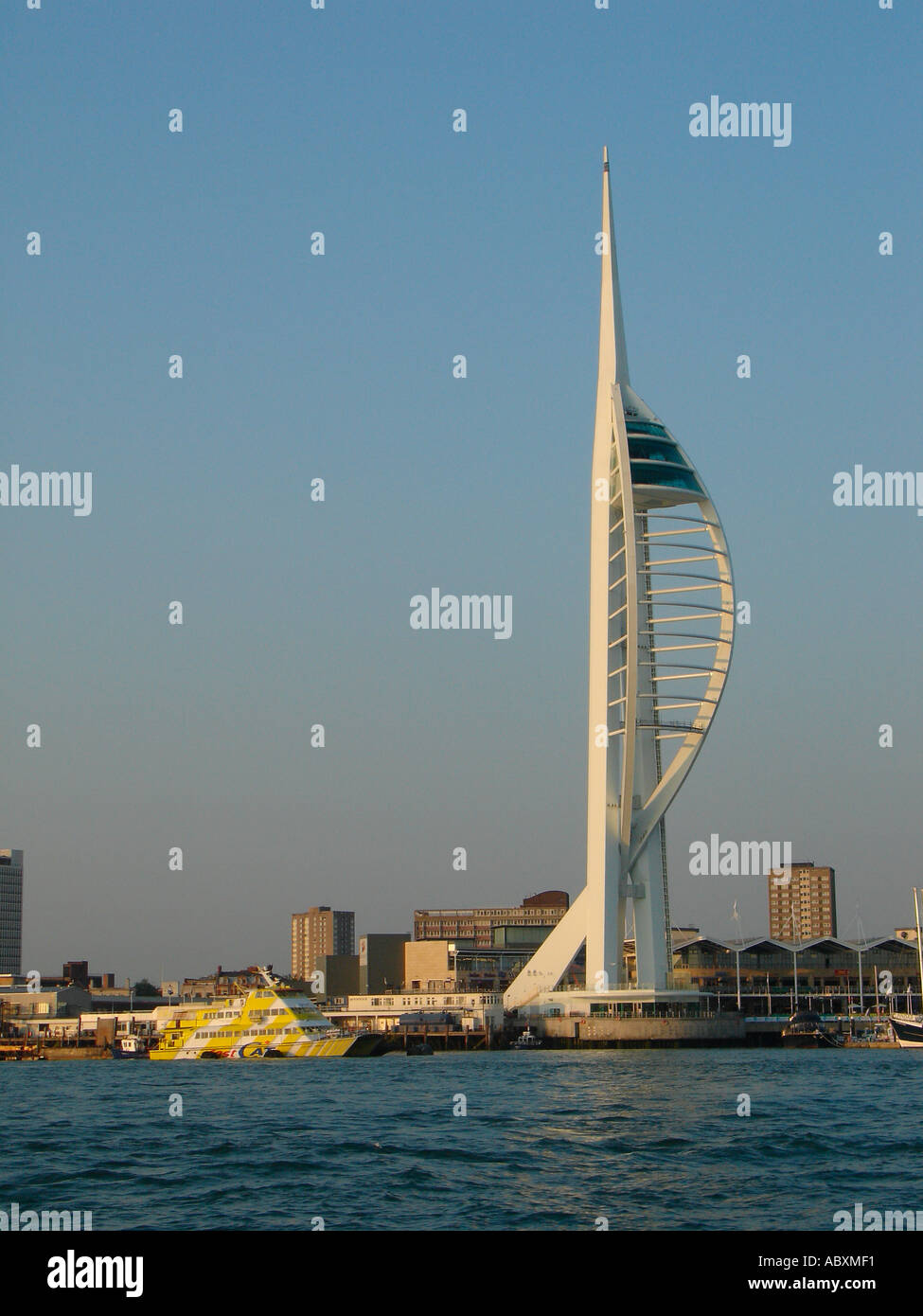 Spinnaker Tower and Wightlink Fast Cat in Portsmouth Harbour Stock