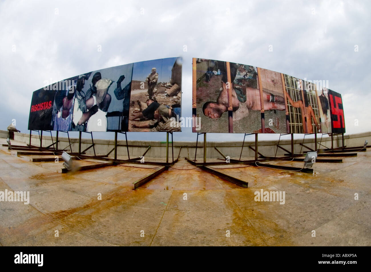 Abu Ghraib Prison photos on anti US billboard Havana Cuba Stock Photo