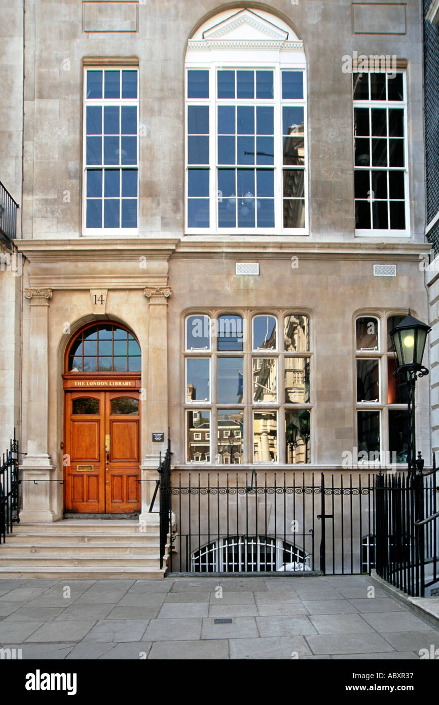 The entrance to the London Library in the corner of St James Square London. Stock Photo