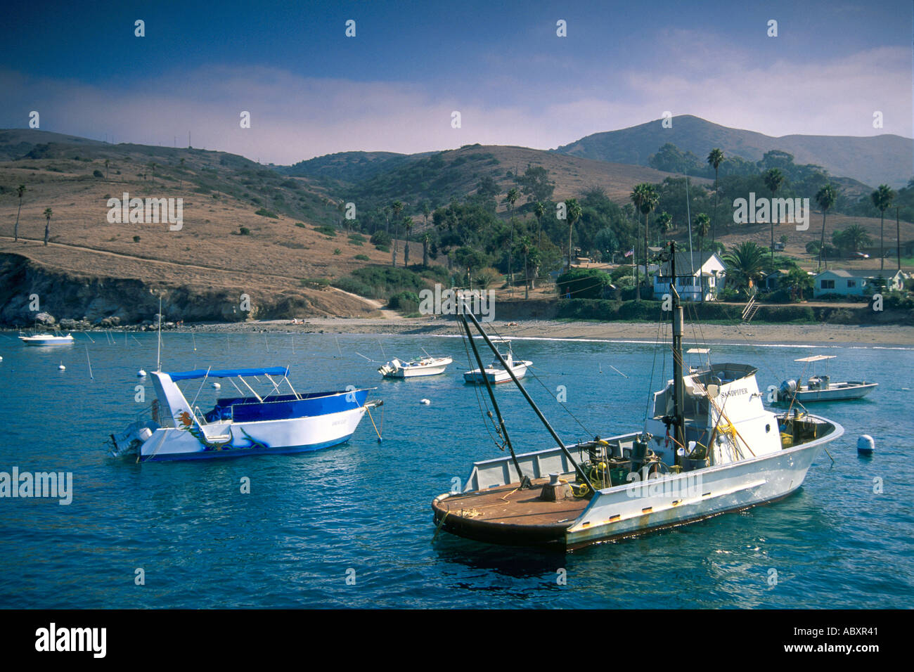 Boats anchored offshore at Two Harbors Catalina Island California Coast