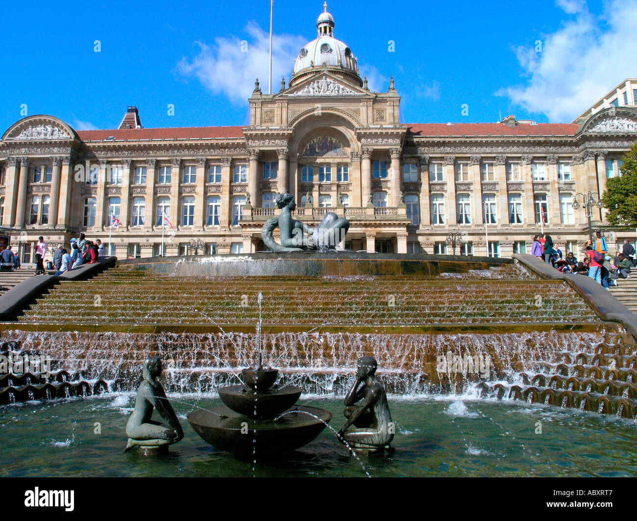 birmingham city centre town hall fountains victoria square england