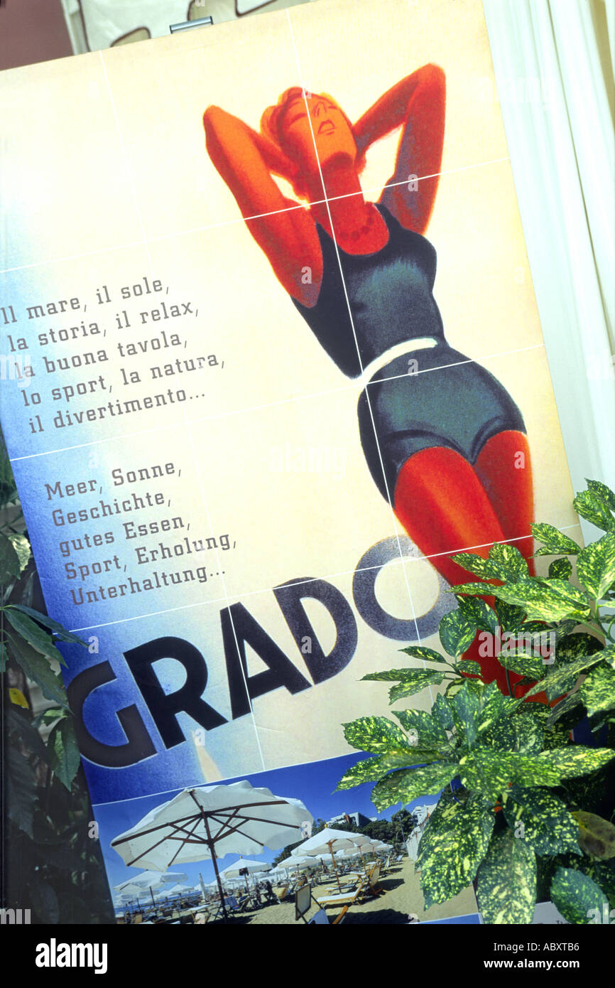 A publicity sign for the town of Grado in the Friuli-Venezia Giulia region of Italy. Stock Photo