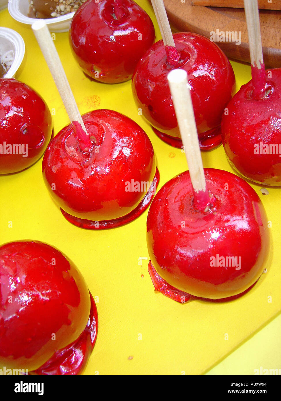 Download Still Life Of Red Candied Apples On A Yellow Tray Stock Photo Alamy Yellowimages Mockups