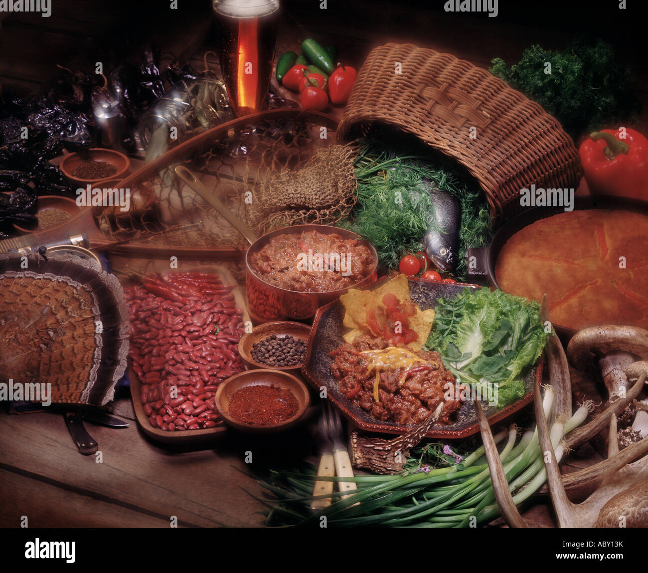 still life set up wild game for cookbook recipes fish fowl meat