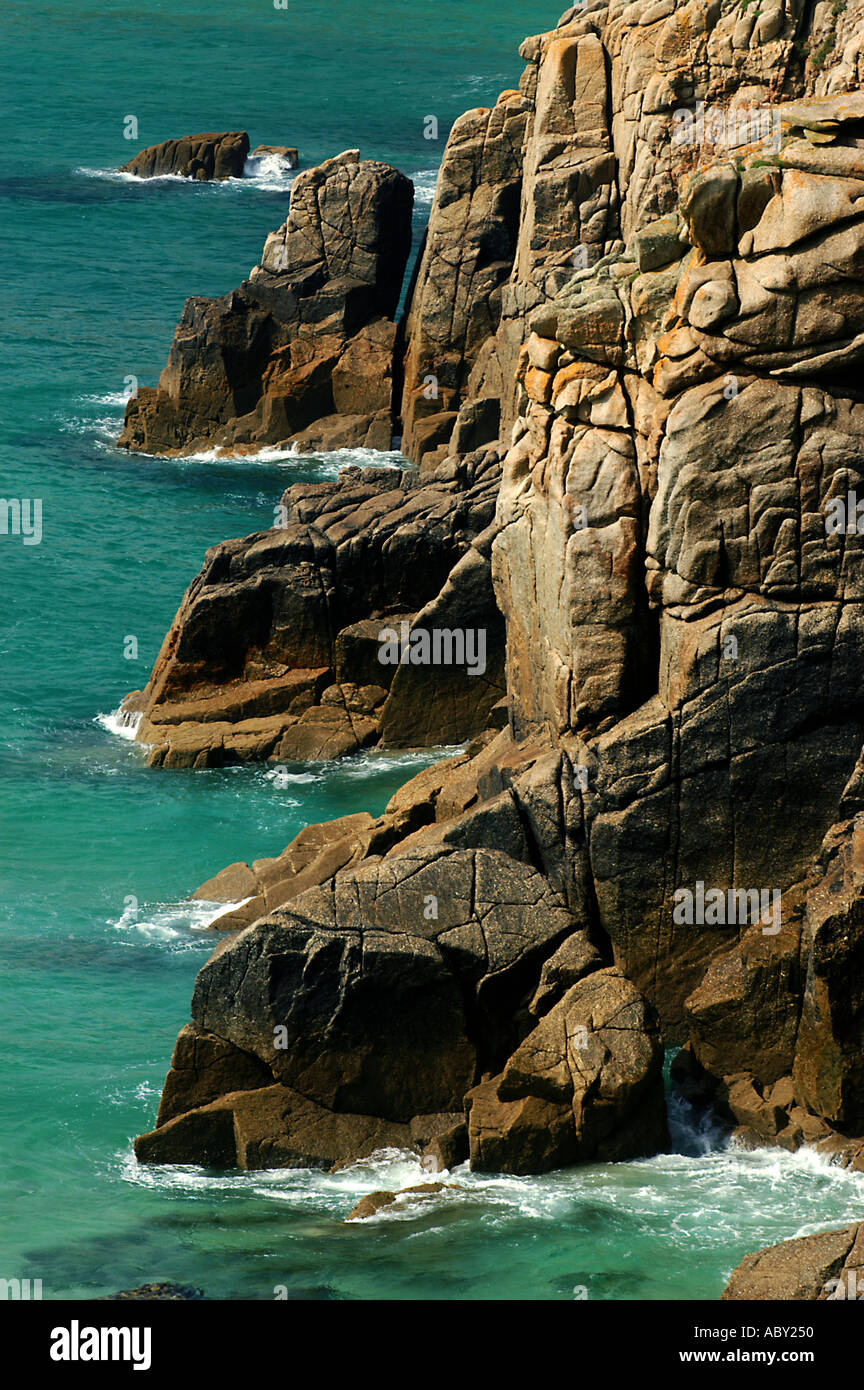 Cliffs and rocks near Porthcurno, Cornwall, England Stock Photo