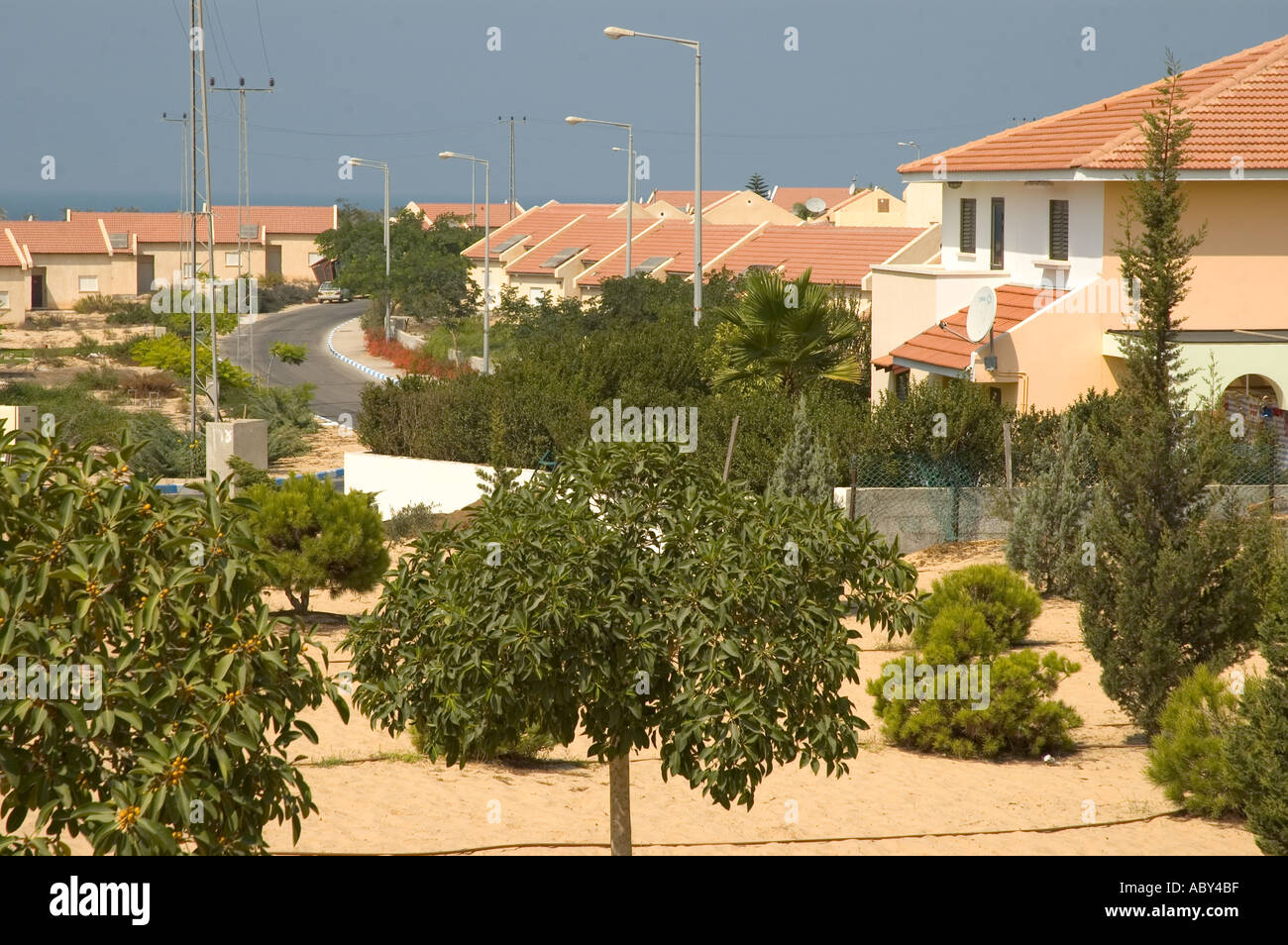 Isarel Gaza strip Gush Katif settlements Peat Sade rows of fine houses and trees Stock Photo