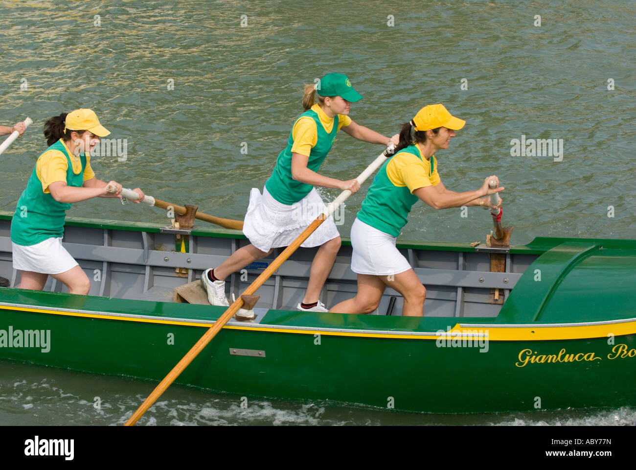 Traditional rowing race in Venice, Italy. Stock Photo
