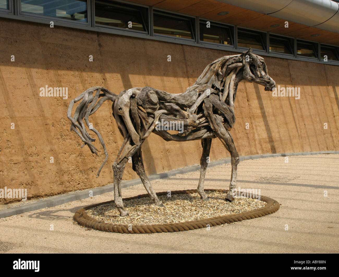 Horse sculpture made of wood at the entrance of The Eden Project