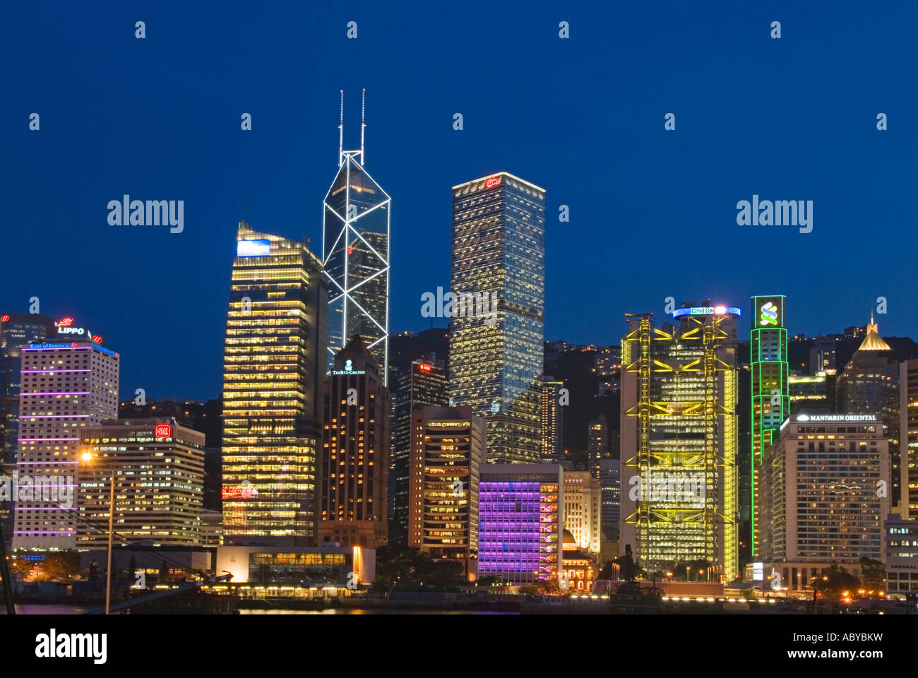 "Hong Kong skyline at dusk. Central business and financial district