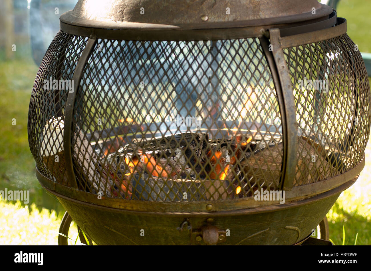 Chimney with burning logs Stock Photo Alamy