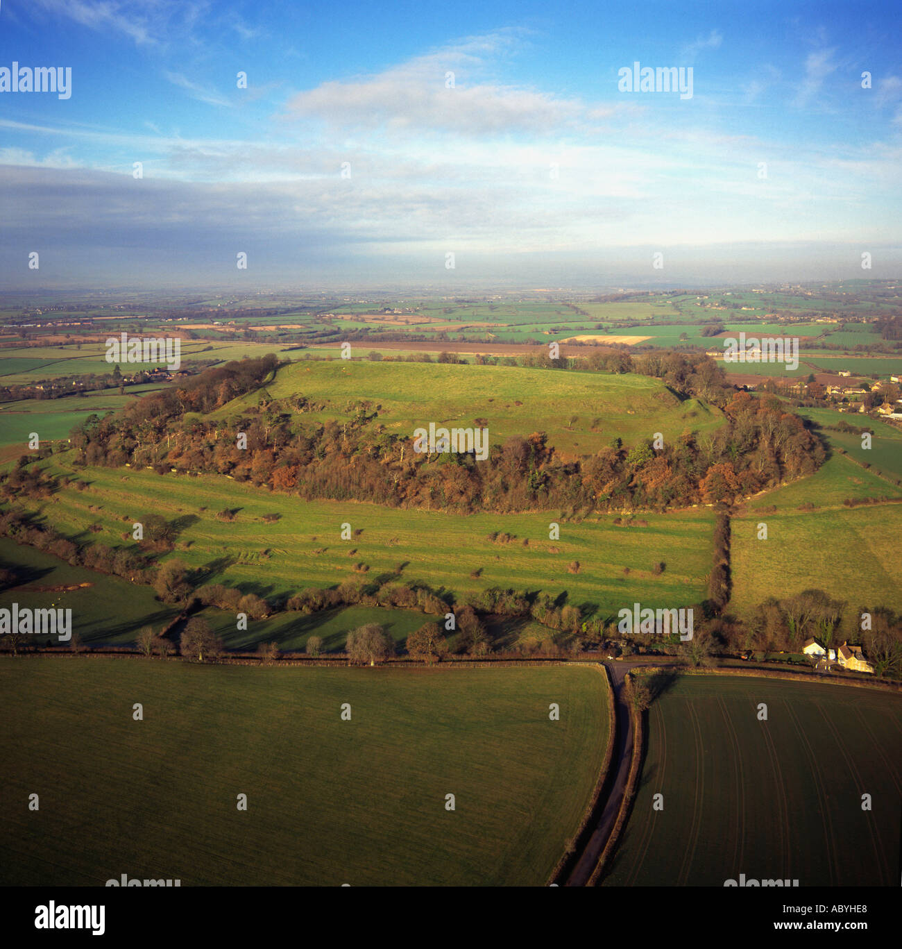 Cadbury Castle hill fort legendary home to King Arthur UK aerial view ...