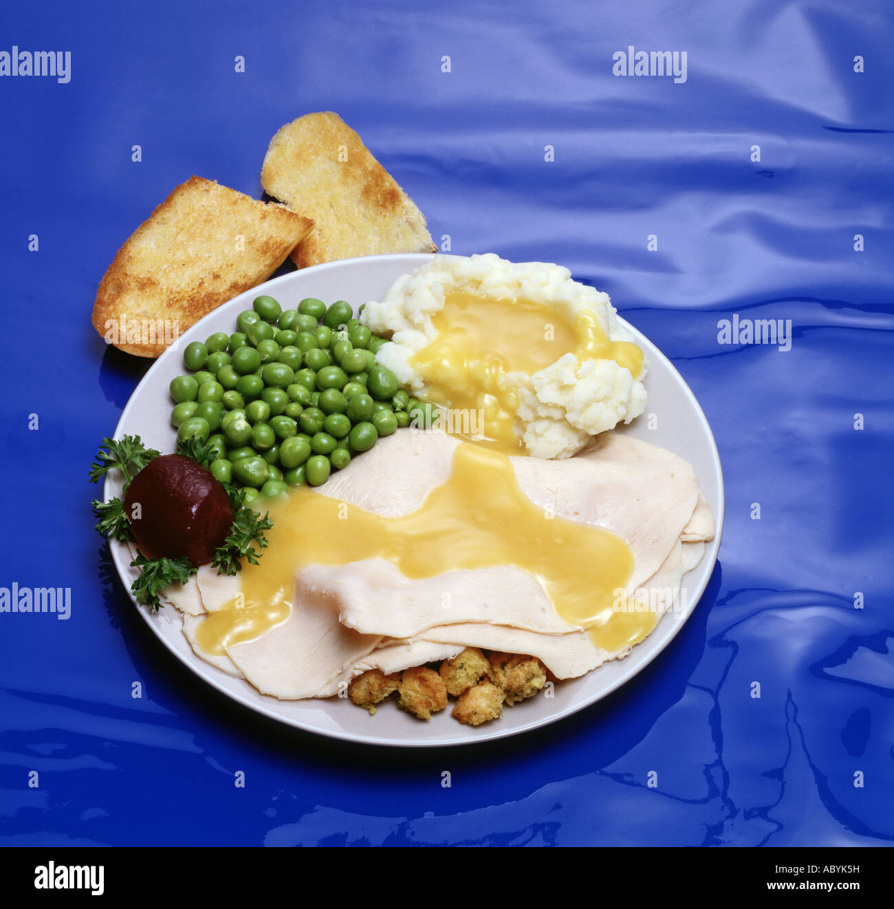 blue plate special hot roast turkey slices gravy mashed potato potatoe