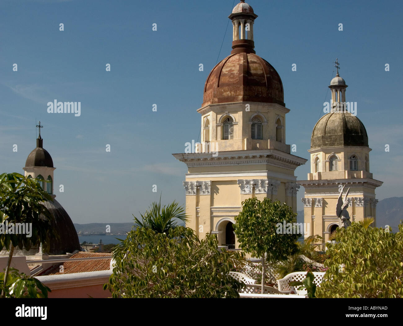 spires and cupolas of catedral de la asuncion in santiago de cuba Stock