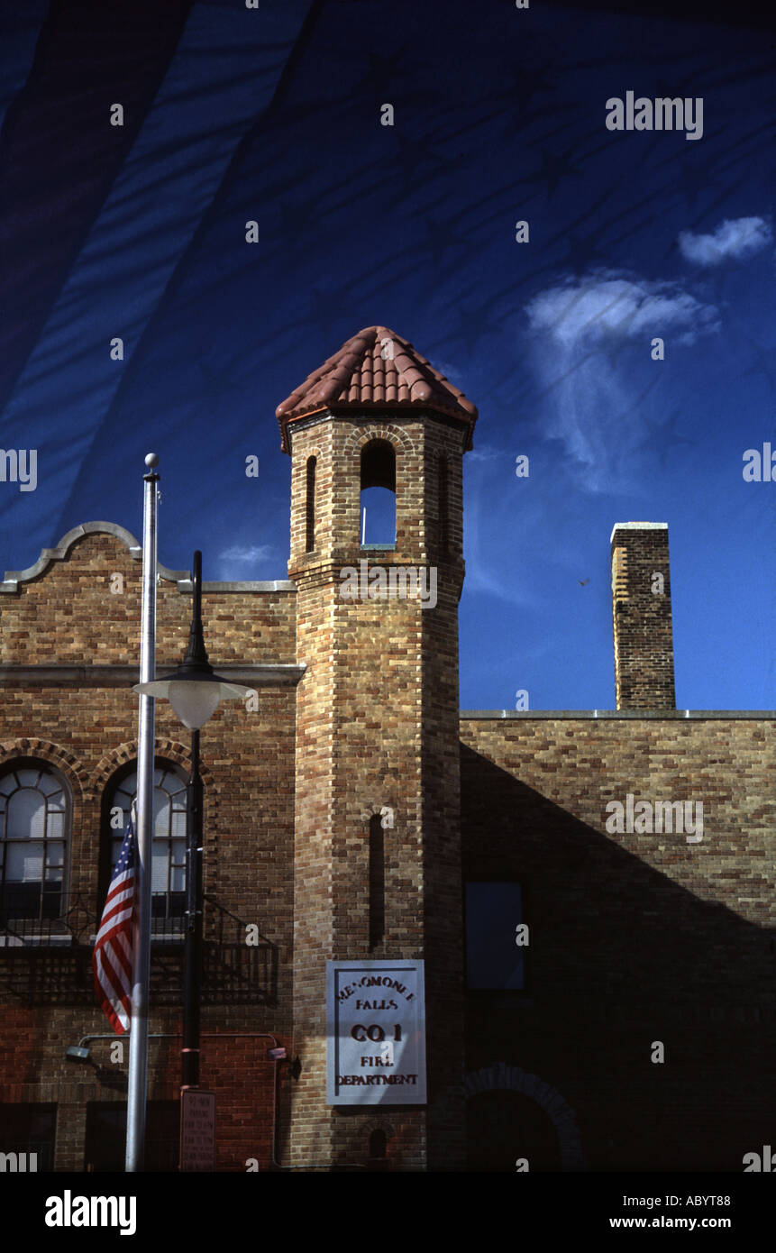 A midwest Fire Station on 911 with its Flag at half staff with a flag