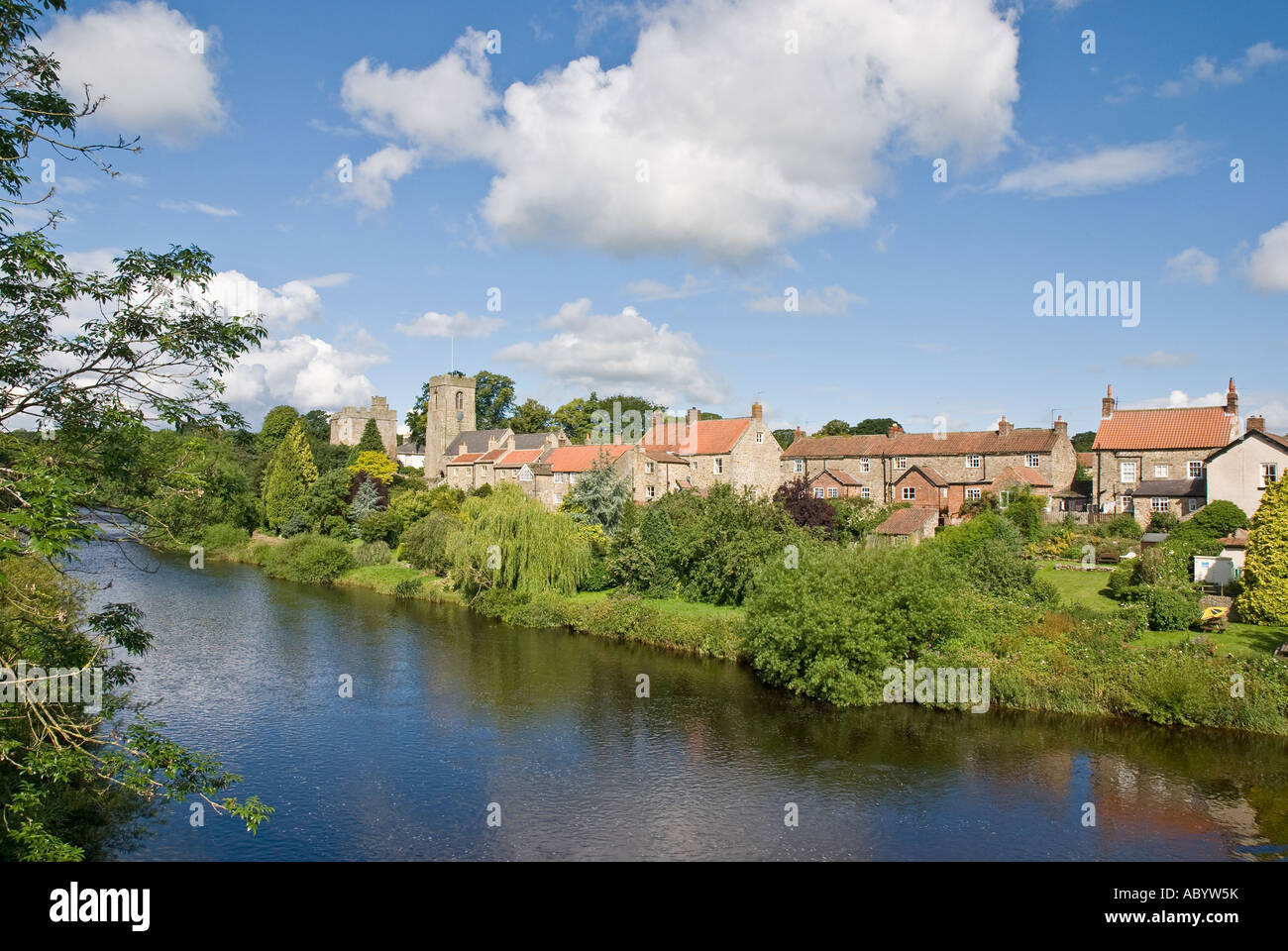West Tanfield village from bridge over River Ure Yorkshire UK Stock