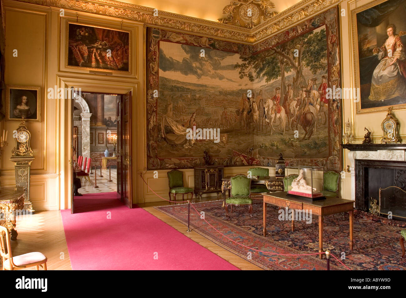 England Oxfordshire Woodstock Blenheim Palace interior Green Writing Room with Battle of Blenheim tapestry Stock Photo