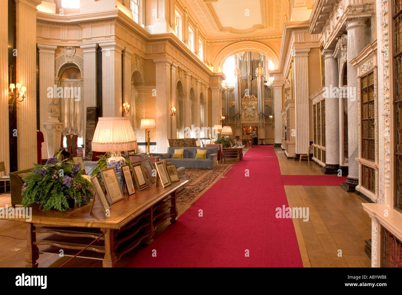 England Oxfordshire Woodstock Blenheim Palace interior Long Library with Willis Organ Stock Photo
