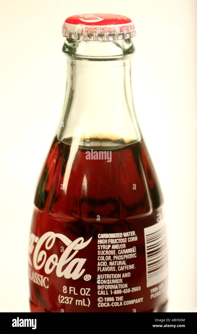 Coke bottle with Nutrition and consumer information Stock Photo