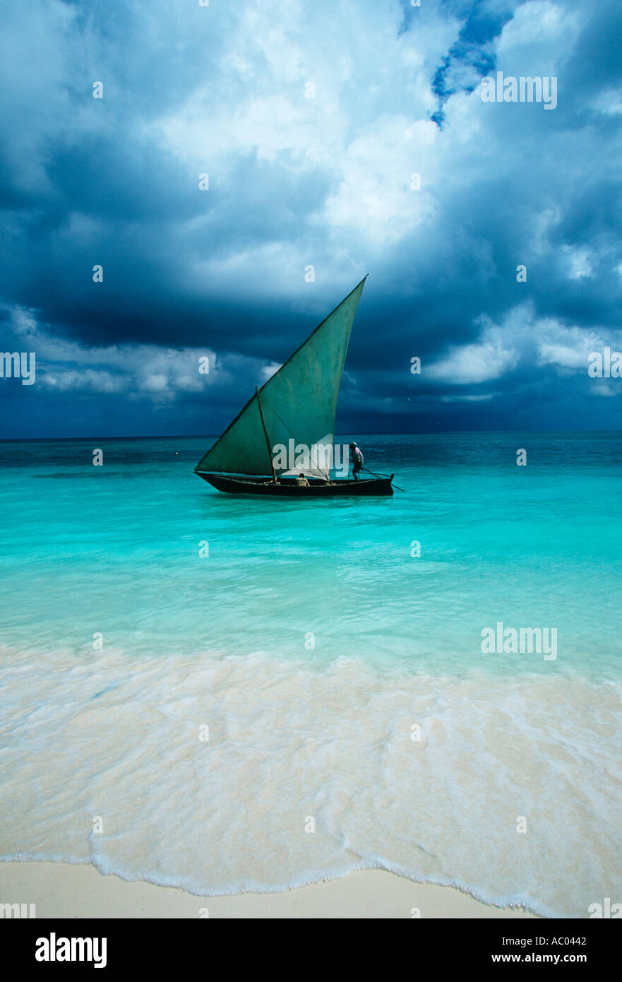 Dhow sailing boat Lateen rigged coastal sailing vessel of Arab origin Zanzibar Island Tanzania Stock Photo
