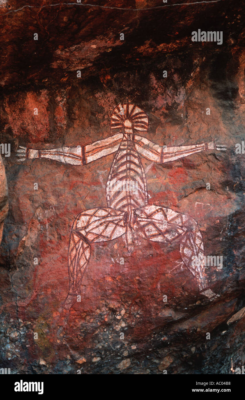 Scenery Nabulwinjbulwinj Aboriginal rock art painting in Kakadu National Park Australia Stock Photo
