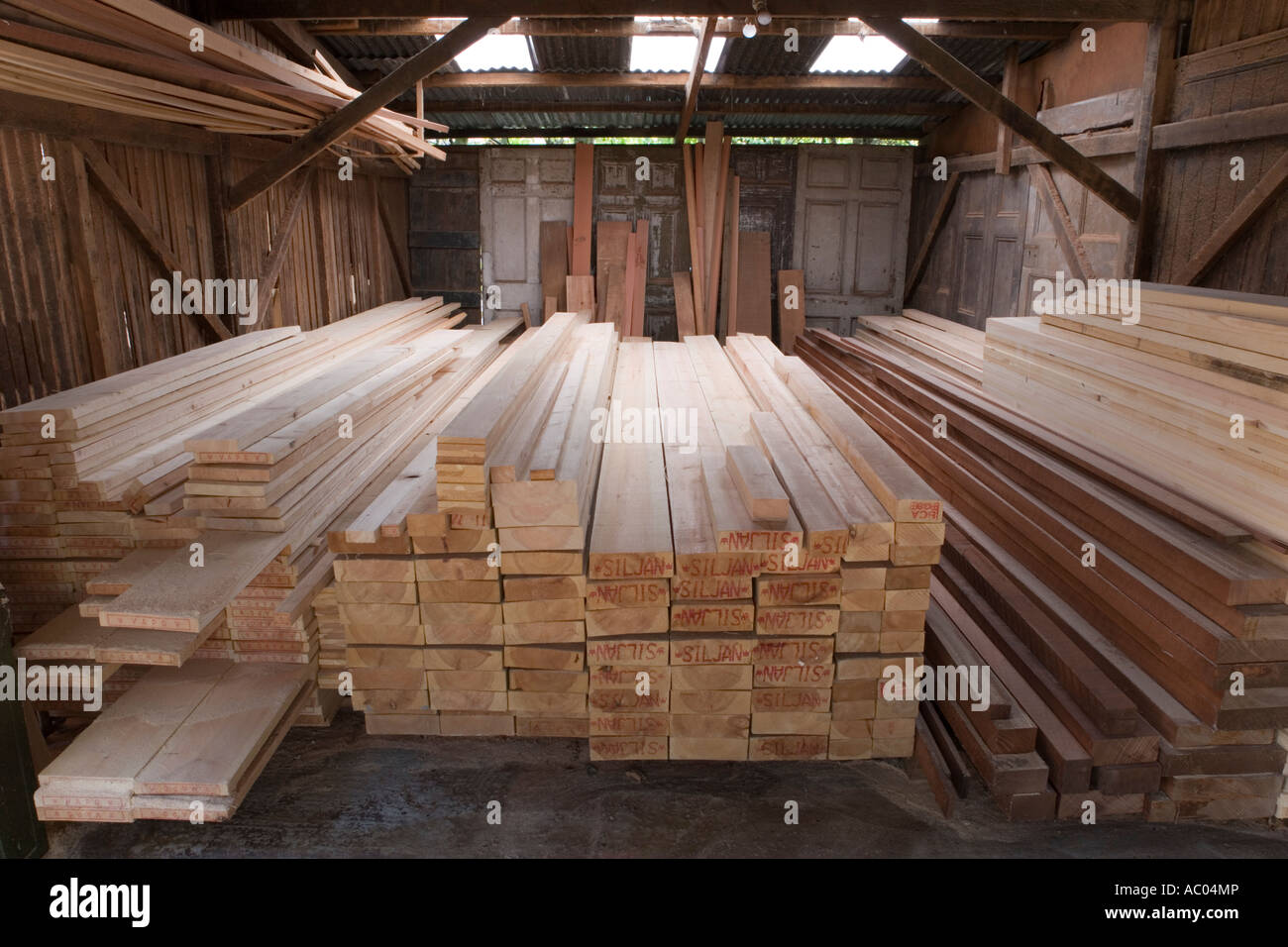 Timber Wood racks at a Joinery company Stock Photo Alamy