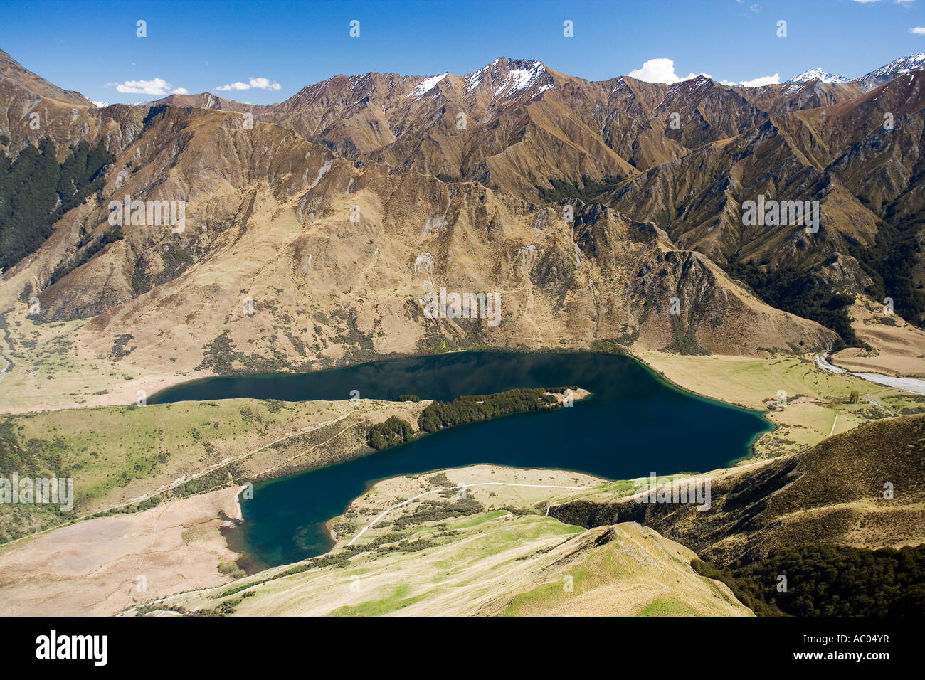 Moke Lake and Williamsons Spur near Queenstown South Island New Zealand aerial Stock Photo