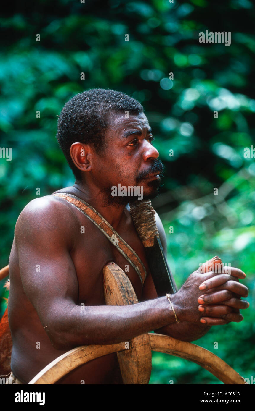 Pygmy of the Baaka tribe Subsistance hunter with crossbow Cameroon and Central African Republic Stock Photo