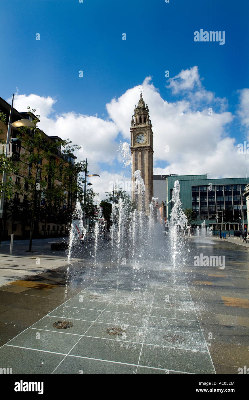 Albert Clock and Fountain Queens Square Belfast Northern Ireland Stock