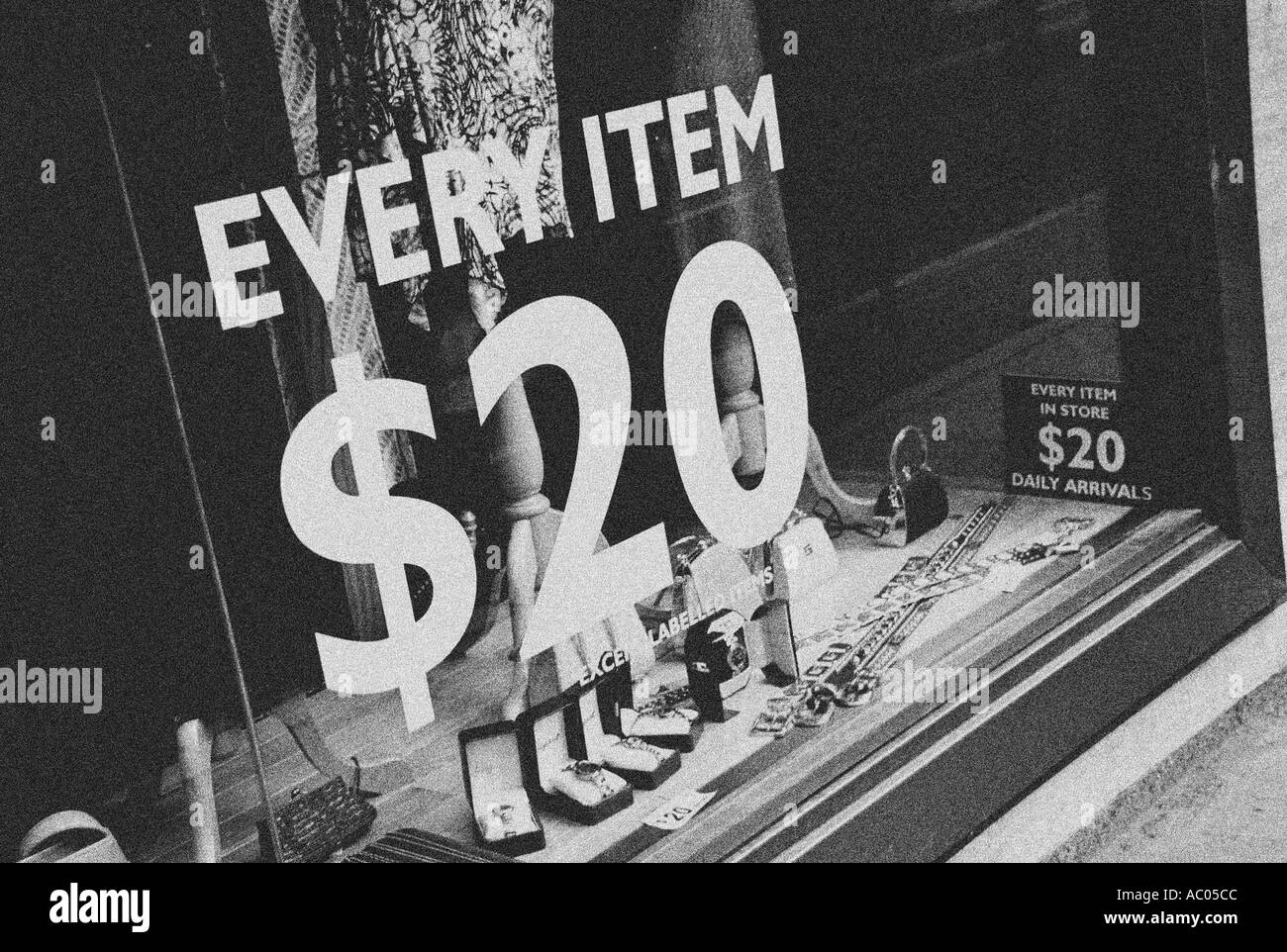 Every item 20 sign in a display window Stock Photo Alamy