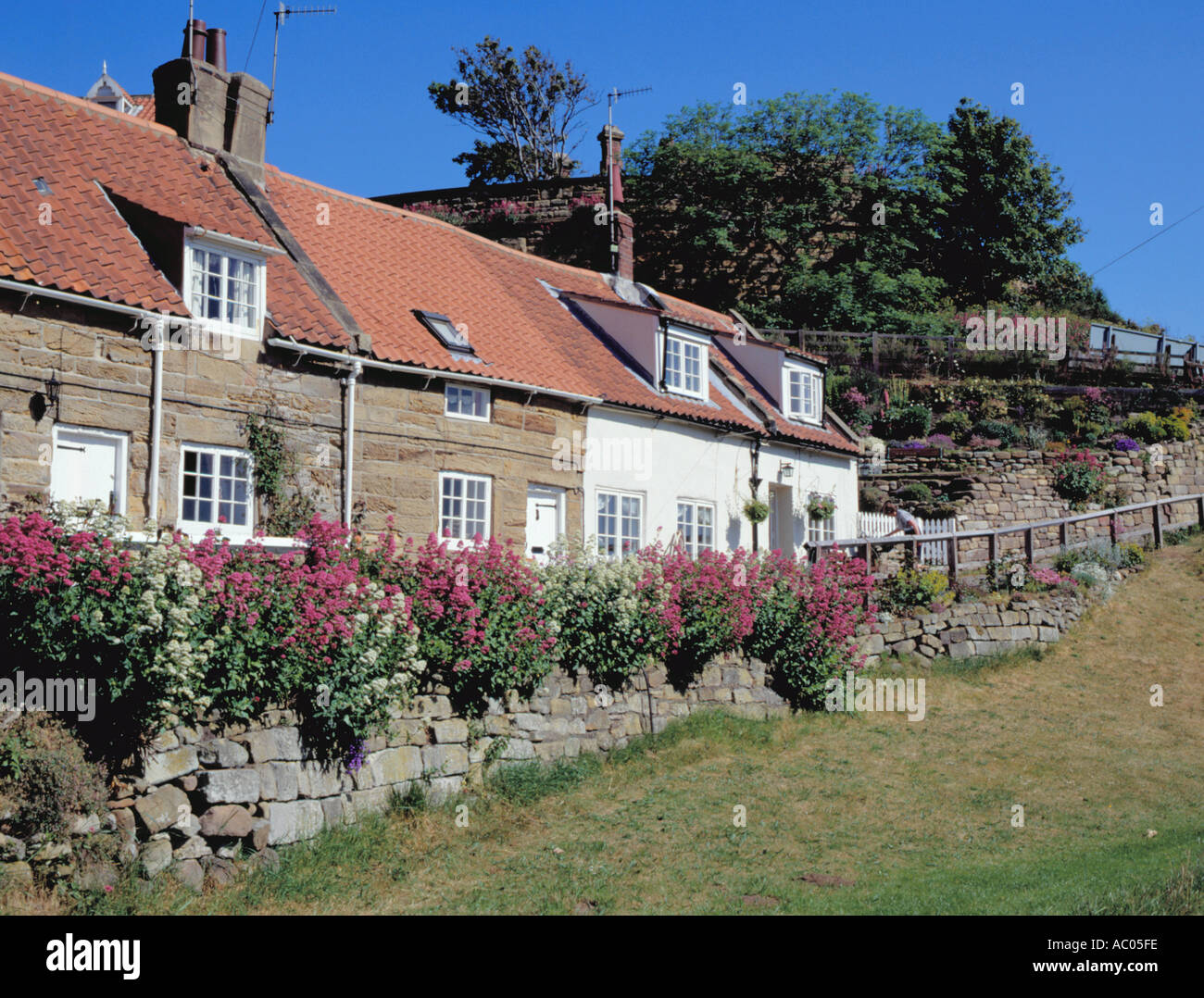 Picturesque stone cottages, Sandsend village, near Whitby, North