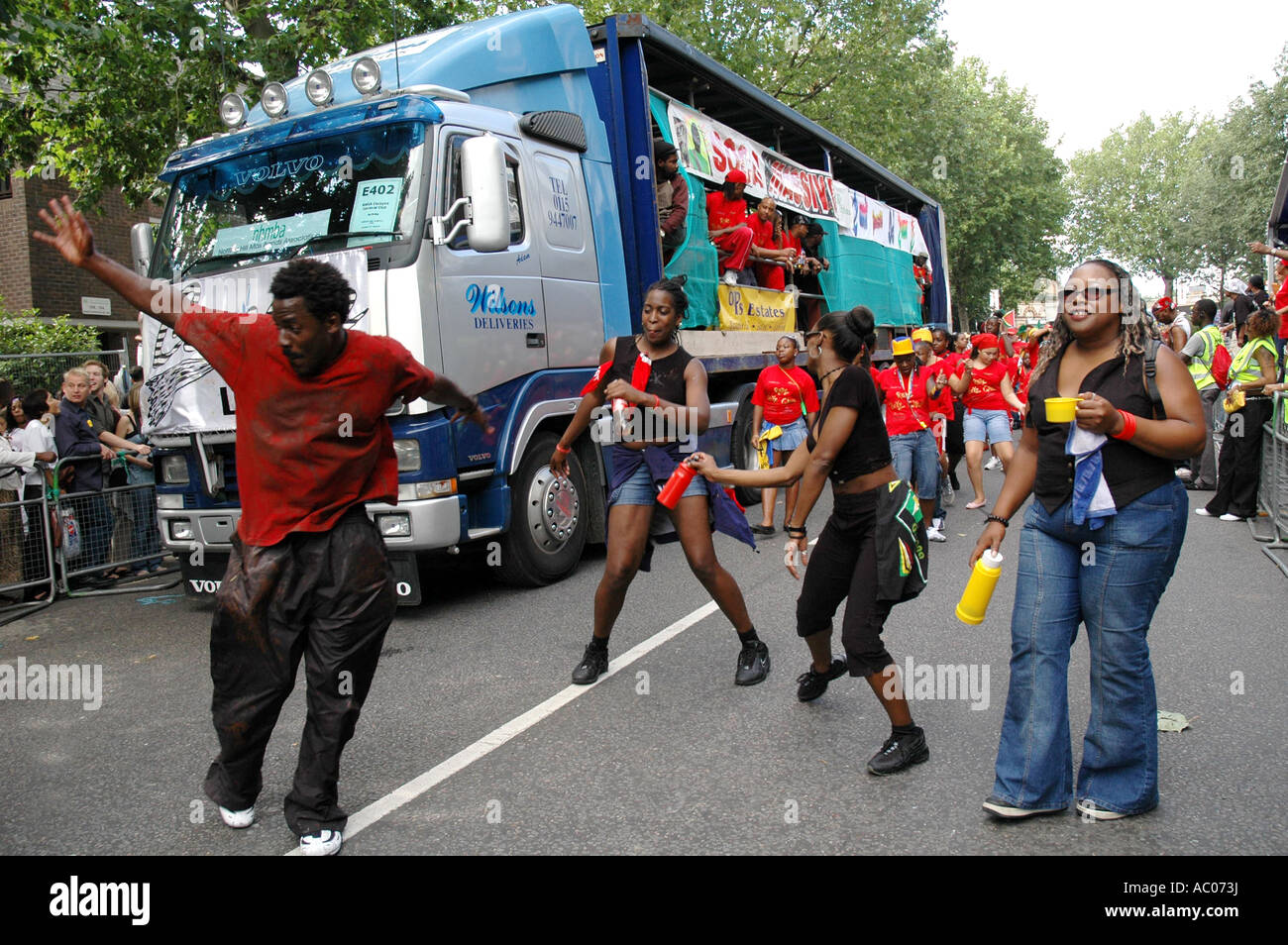 Crowds and floats at annual Notting Hill Carnival in streets of west