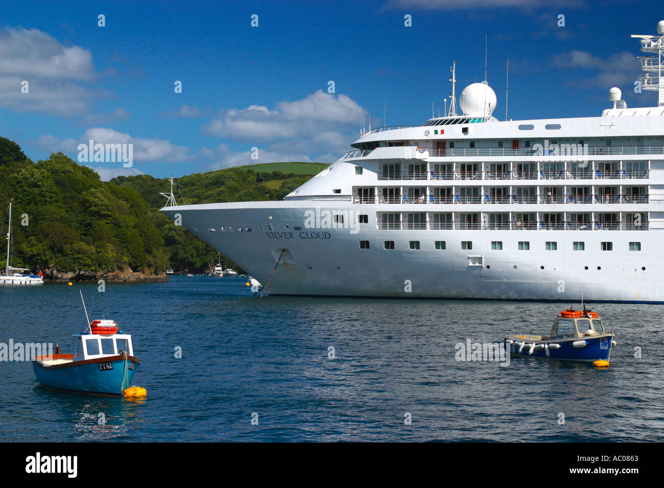 Cruise Ship Fowey Cornwall Stock Photo Alamy