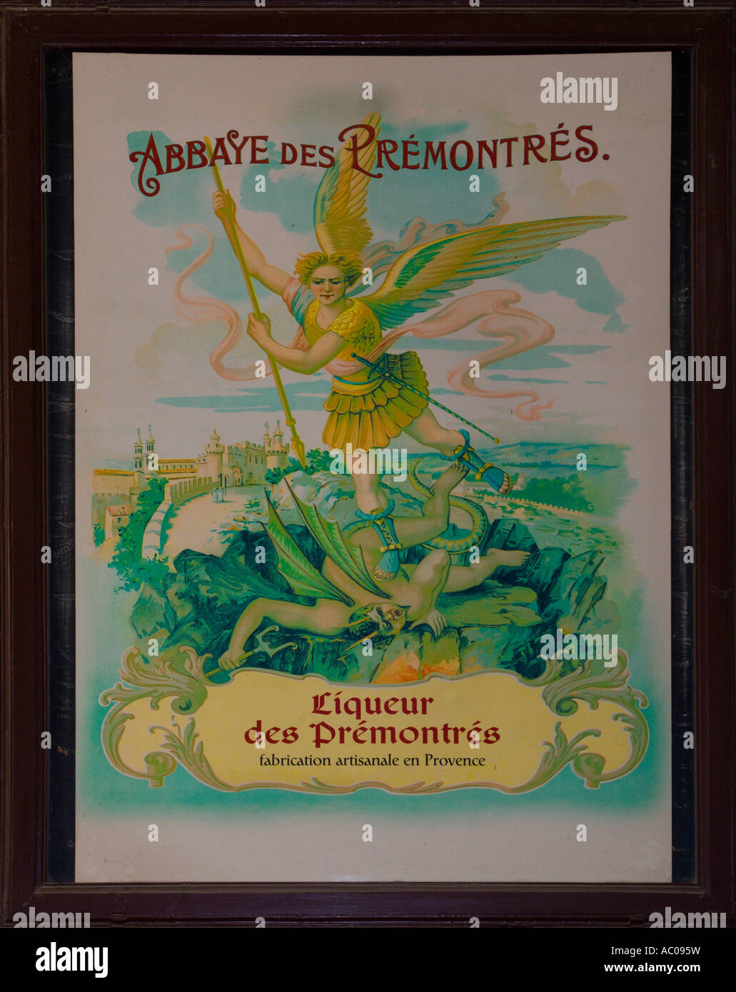 Period poster for Abbaye des Prémontrés Liqueur des Prémontrés Frigolet drink made by Premonstratensian monks Stock Photo