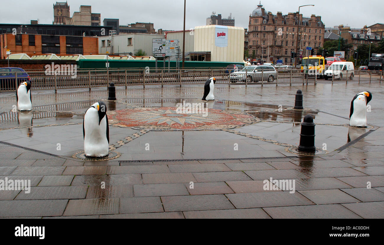Penguin Statues outside Discovery Point,Discovery Quay,River Tay,Dundee,Scotland, United Kingdom Stock Photo